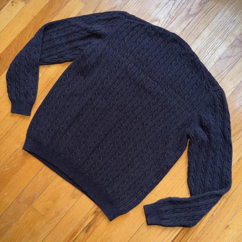 Brooks Brothers Cable Knit Merino Wool Sweater Mens XL Brown V Neck‎ Pullover
